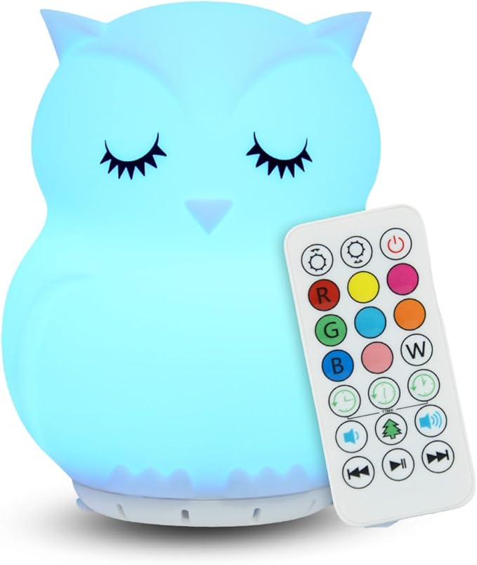 Combined Bluetooth Speaker & Nightlight With 9 Color Emissions, Child Friendly Silicone & BPA Free, USB Recharging, Receives Audio From Computer, Phone Or Tablet, and includes Remote Control (Owl)-CubbioJoy