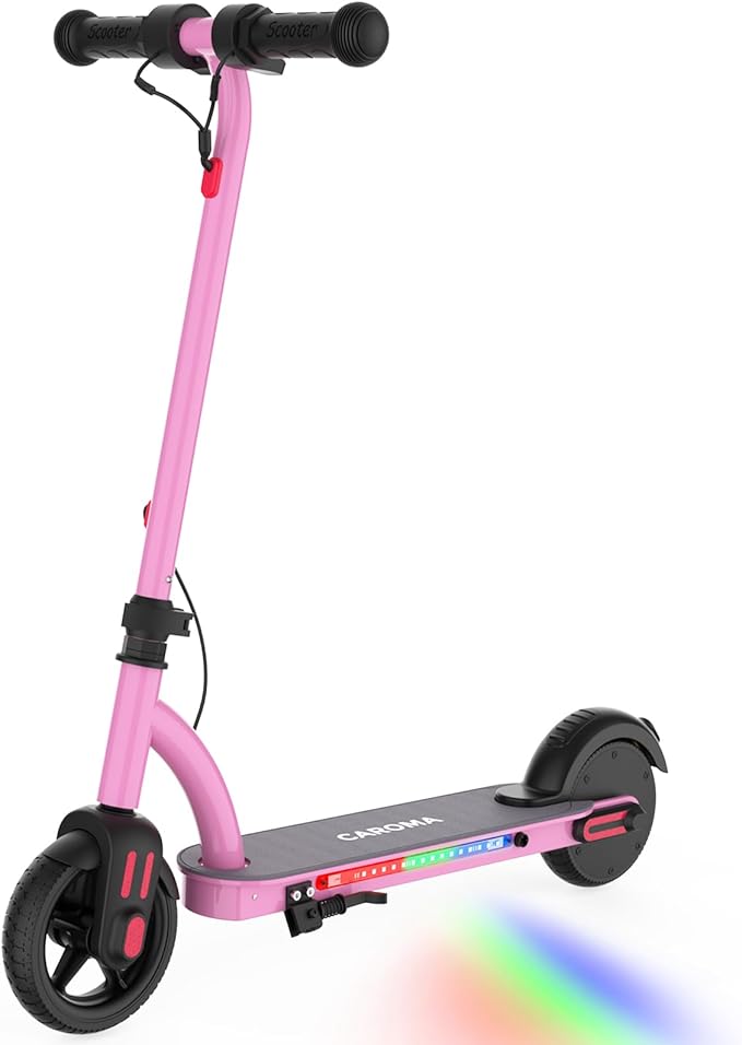 Caroma Electric Scooter for Kids Ages 6-12,150W/180WMotor,10 MPH Max Speed & 7 Miles,Colorful Lights,Adjustable Height & Speed,LED Display,Foldable Kids Electric Scooter 132 Lbs Max Load,Idea Gift-CubbioJoy