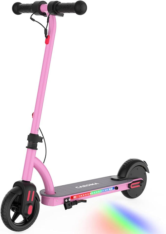 Caroma Electric Scooter for Kids Ages 6-12,150W/180WMotor,10 MPH Max Speed & 7 Miles,Colorful Lights,Adjustable Height & Speed,LED Display,Foldable Kids Electric Scooter 132 Lbs Max Load,Idea Gift-CubbioJoy