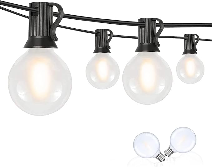 50Ft LED Outdoor Patio String Lights - Waterproof Globe Lights with 52 Shatterproof Frosted Bulbs, Connectable for Wedding, Party, Christmas & Garden Decor, Black Wire-CubbioJoy
