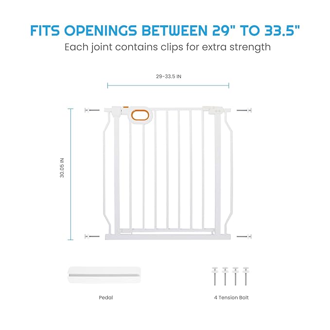 Baby Safety Gate for Stairs 29-33 Inch Wide, Safety House Gate for Baby Pet Gate with Door Pressure Mounting Gates for Kids Toddler Dogs Indoor Stairway Doorway White (30.5'' Tall)-CubbioJoy