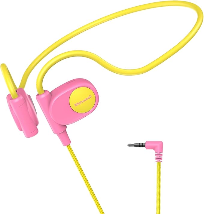 Kid Headphones for School, Air Conduction Open Ear Headphones, 3.5mm Jack Wired Cord, Ultra-Comfort, Ergonomic and Lightweight Design Perfect for School and Outdoor Activities-Yellow Pink-CubbioJoy