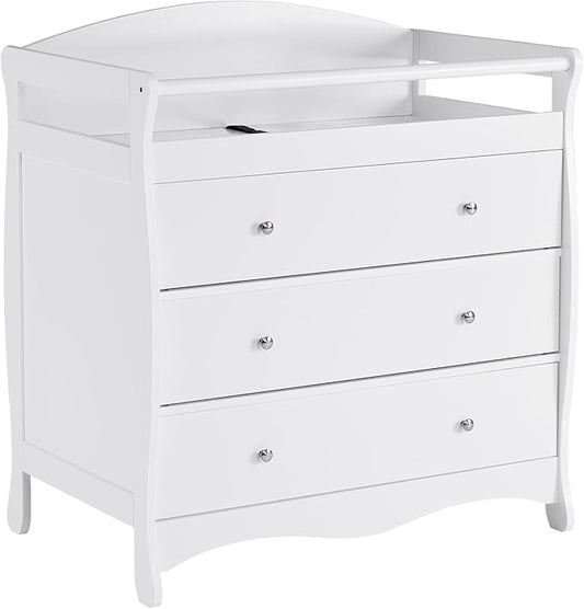3-Drawer Changing Table, Safety Rails & Strap, Infant Diaper Changing Station with Drawers, Baby Diaper Changing Table Dresser for Nursery, Easy Assembly (White)-CubbioJoy