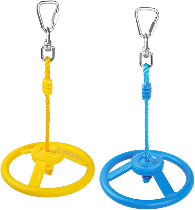 2-Pack Ninja Wheel Obstacle for Kids - 360° Rotatable Swing Monkey Wheel for Ninja Warrior Obstacle Course for Kids Ninja Warrior Slackline Kits - Blue, Yellow Color in Set-CubbioJoy