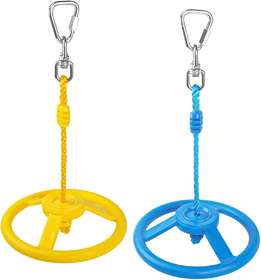 2-Pack Ninja Wheel Obstacle for Kids - 360° Rotatable Swing Monkey Wheel for Ninja Warrior Obstacle Course for Kids Ninja Warrior Slackline Kits - Blue, Yellow Color in Set-CubbioJoy