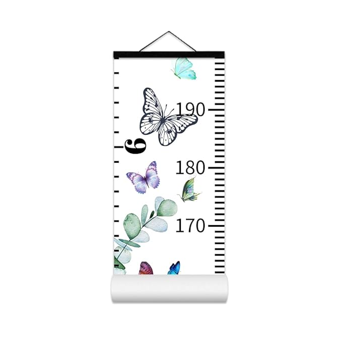Baby Growth Chart for Wall - Height Chart for Kids Nursery Decor Wall Hanging Measurement Ruler with Black Wood Scroll Toddlers Room Decor Birthday Christmas Gifts for Boys Girls 79"X7.9" (Butterfly)-CubbioJoy