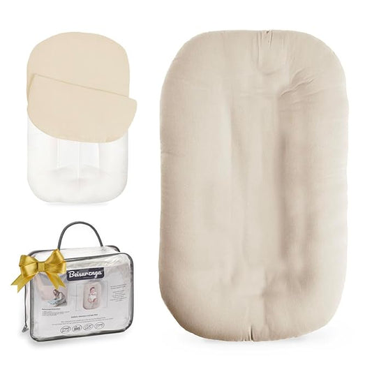 Baby Lounger - Snuggle Cozy Me Infant Lounger for Newborns | Breathable & Soft, Portable Awake-Time Pad, Essential Baby Gift- Coffee (Lounger Cover Included)-CubbioJoy