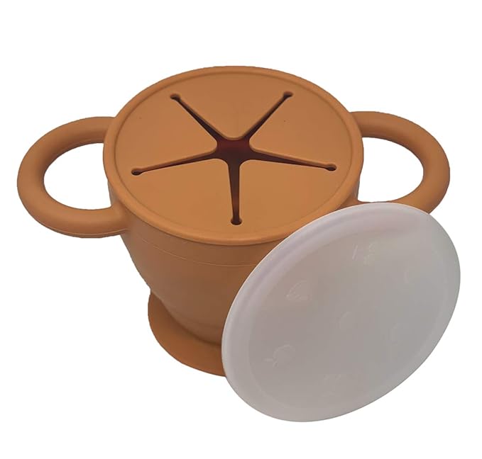 BraveJusticeKidsCo | Snack Attack II Snack Cup | Collapsible Silicone Snack Container | Toddler and Baby Snack Catcher Lid (Honey Ginger)-CubbioJoy