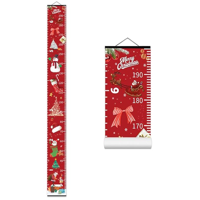 Christmas Decorations, Growth Chart for Wall, Height Chart for Kids, Xmas Nursery Decor, Hanging Ruler Wall Decor, Baby Room Decor, Christmas Gifts for Boys Girls - 76.7 x 7.9 inch with Black Wood-CubbioJoy