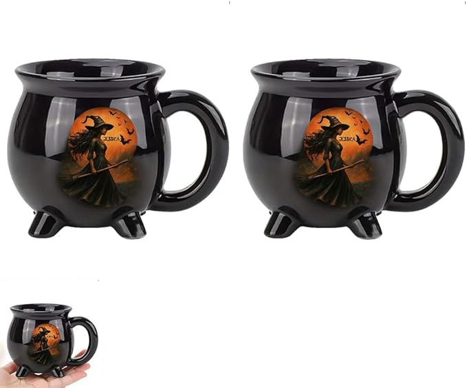 Custom Witch Cauldron Mug, Witch Themed Halloween Coffee Mug, Personalized Witches Brew Halloween Coffee Mug For Women, Besties, Family, Witches Cauldron (2 Pcs)-CubbioJoy