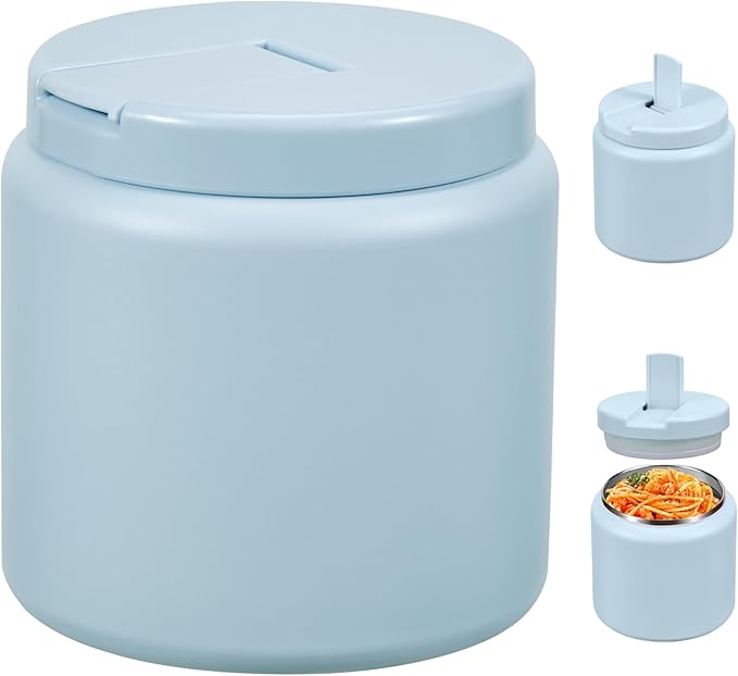26oz Kids Thermos for Hot Food, Insulated Vacuum Food Jar with Buckle Lid, Stainless Steel Wide Mouth Leak Proof Insulated Lunch Container for School Picnic Travel, Blue-CubbioJoy