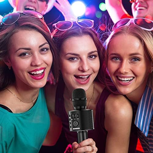 BONAOK Wireless Bluetooth Karaoke Microphone,3-in-1 Portable Handheld Karaoke Mic Speaker Machine Home Party Birthday for All Smartphones Q37 (Black)-CubbioJoy