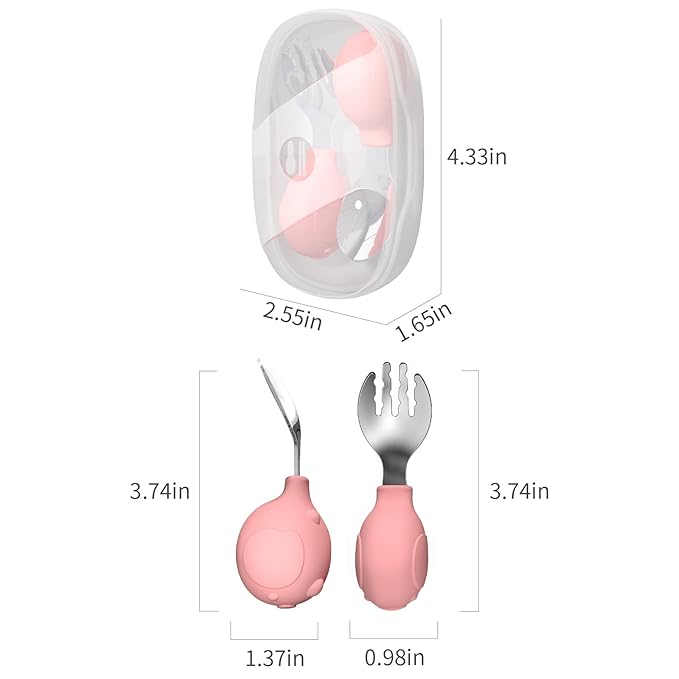 Deejoy Toddler Utensils - Stainless Steel Spoons and Forks, Kids Silverware Set with Travel Case (Pink)-CubbioJoy