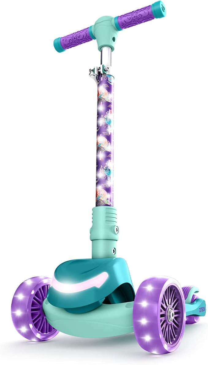 Jetson Character Kids Kick Scooter, LED Lights on Stem & Light-Up Wheels, Lightweight Frame, Height-Adjustable Handlebar, Lean-to-Steer System, Easy-Fold Mechanism-CubbioJoy