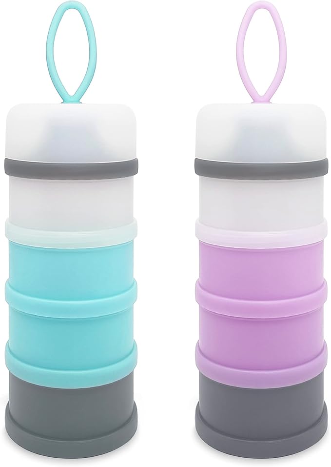 Baby Formula Dispenser, Portable Milk Powder Dispenser Container, Baby Feeding Travel Storage Container, Non-Spill Stackable Baby Snack Storage Container, BPA Free, 4 Compartments, 2 Packs-CubbioJoy