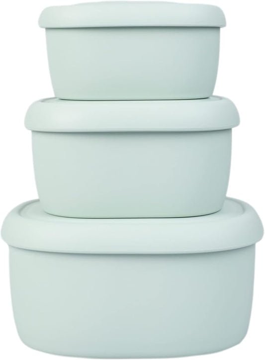 BLUE GINKGO Nesting Silicone Containers - Set of 3 Hard-Shell Silicone Food Storage Containers | BPA Free, Airtight, Dishwasher and Freezer Safe (6.7oz, 10oz, 20oz) - Green-CubbioJoy