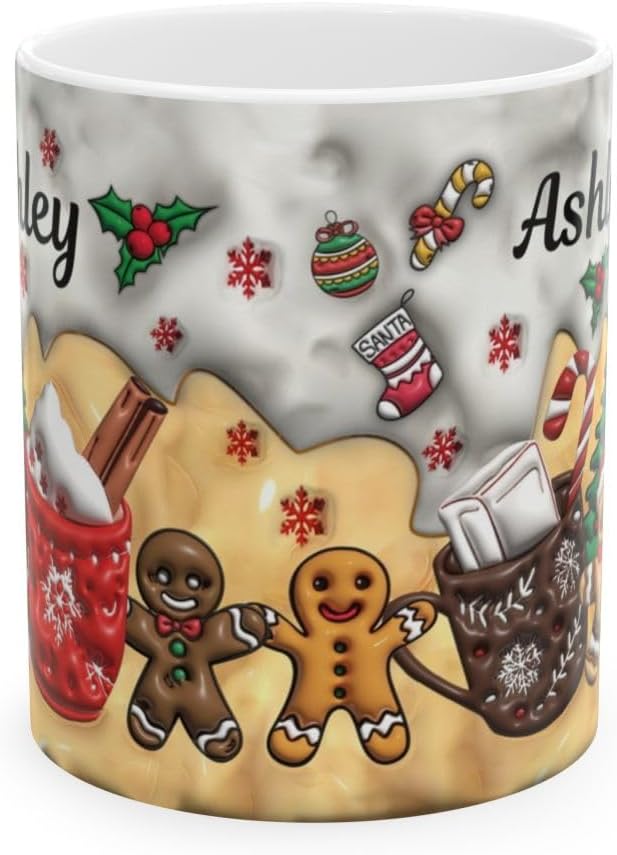 Custom 3D Effect Christmas Mugs with Names, Santa Claus Coffee Mug, Personalized Reindeer Accent Mug Christmas Gifts For Women Men Friends Family Gingerbread Man Mug 11 or 15 Oz-CubbioJoy