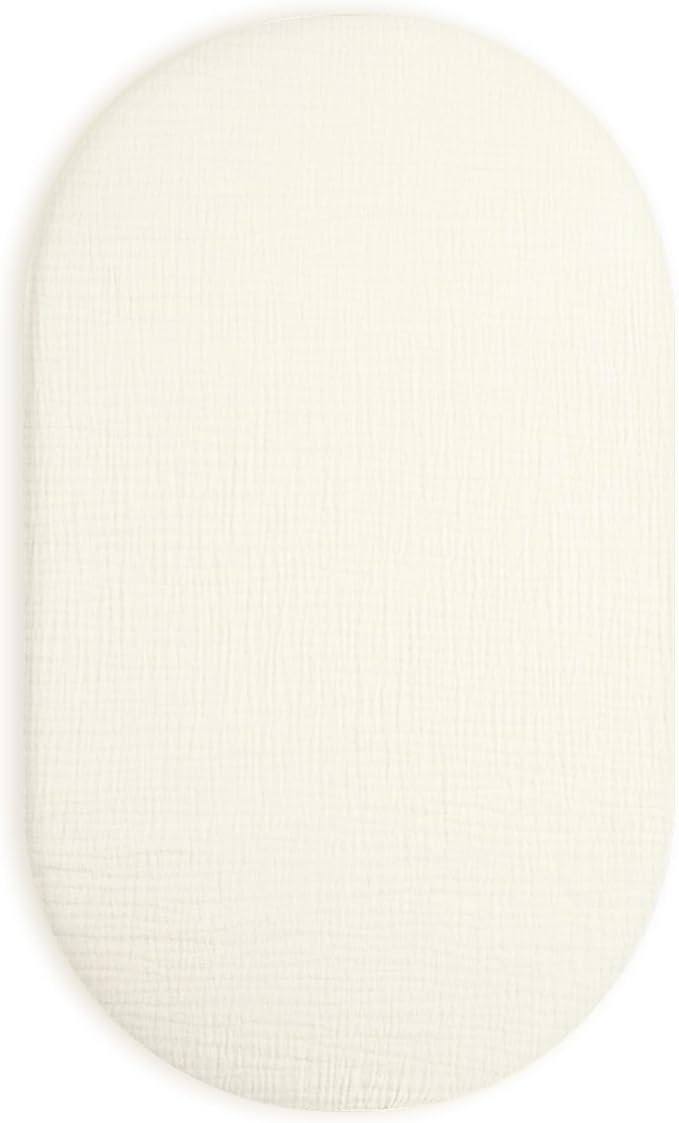 Bassinet Sheet for Baby Boy and Girl, Fitted Sheets for Rectangle, Oval, Hourglass Bassinet Mattress, Muslin Moses Basket Sheets with Neutral Style (Cream)-CubbioJoy