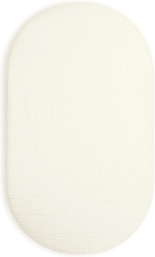 Bassinet Sheet for Baby Boy and Girl, Fitted Sheets for Rectangle, Oval, Hourglass Bassinet Mattress, Muslin Moses Basket Sheets with Neutral Style (Cream)-CubbioJoy