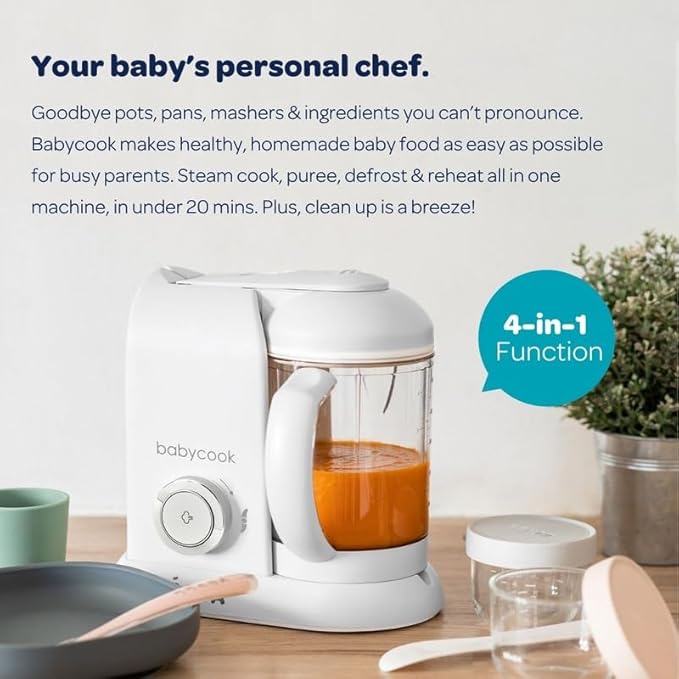 BEABA Babycook Solo 4 in 1 Baby Food Maker, Puree Steamer and Blender for Purees, Grinder with Auto Steam Cooking, Lrg Capacity 4.5 Cups 27 Servings in 20 Mins, Rose Gold-CubbioJoy