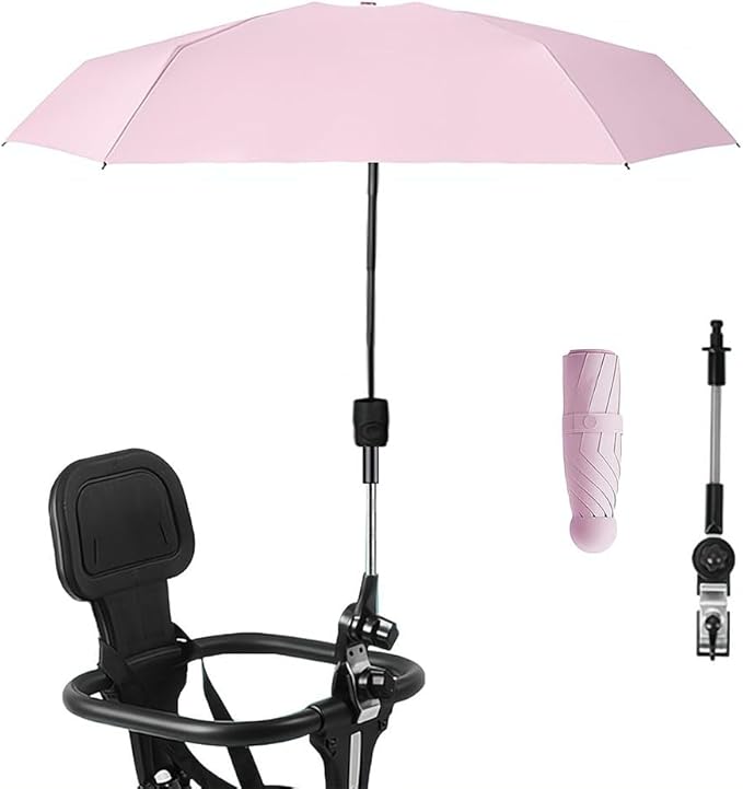 Clip-on Umbrella for Stroller Sunshade, Adjustable Steering Angle, Handle Included, Compact and Lightweight, Suitable for All Kinds of Strollers-CubbioJoy