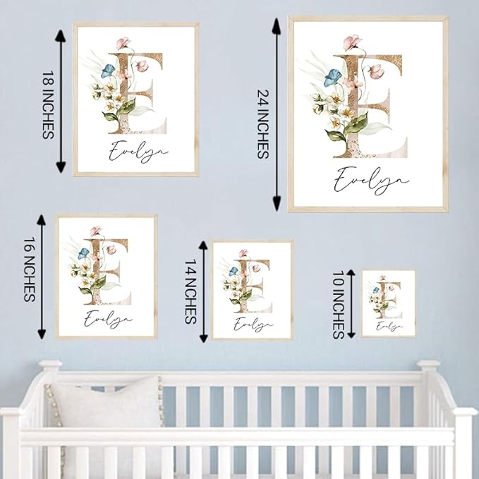 IZI POD Personalized Wooden Name Sign, Floral Monogram Nursery, Nursery Name Sign Boho Floral Pattern, Baby Name Sign, Wooden name signs for nursery, Wildflower Decor, Name signs for kids room gift/15, Design 15-CubbioJoy