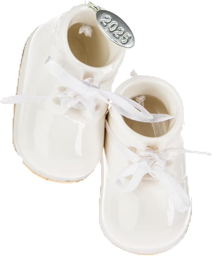 Ivory Baby Shoe Ornament Babys First Christmas Boy or Girl Ornament Cream Porcelain Baby Booties, Can Be Personalized, with Gift Box (2025)-CubbioJoy