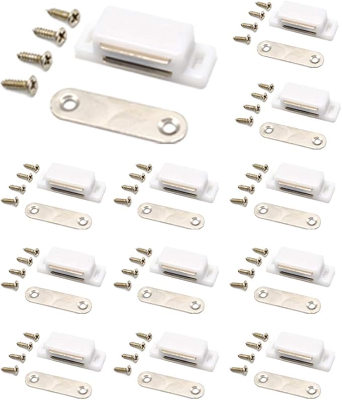 Cabinet Magnet Latch - Best for Cabinet Doors, Cupboards, Drawers and Shutters - Cabinet Magnetic Latch Easy Install - Magnetic Cabinet Catch Screws Included - Set of 12(White)-CubbioJoy