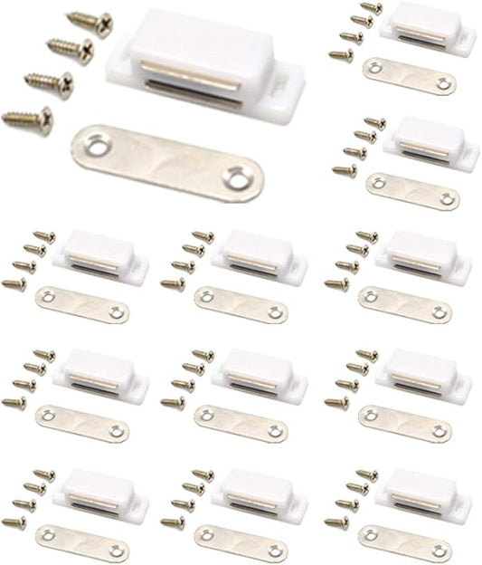 Cabinet Magnet Latch - Best for Cabinet Doors, Cupboards, Drawers and Shutters - Cabinet Magnetic Latch Easy Install - Magnetic Cabinet Catch Screws Included - Set of 12(White)-CubbioJoy
