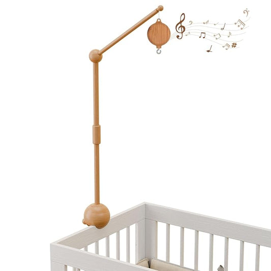 Crib Mobile Arm with Music Box,32.5 Inch Crib Mobile Stand,Wooden Mobile Arm for Crib (2 Modes,360°Adjustable,100% Beech Wood) Baby Crib Mobile for Boy and Girl-CubbioJoy