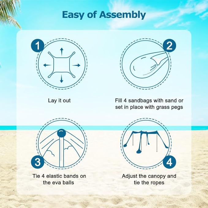 COMMOUDS Beach Tent Sun Shelter - UPF50+ Pop Up Beach Canopy with Sandbags & Sand Shovel & Windproof Poles, Portable Sun Shade for Beach, Camping, Picnics, Backyard-CubbioJoy