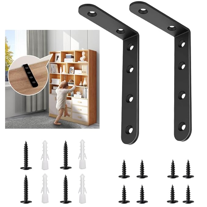 Anti Tip Furniture Anchors for Baby Pet Proofing,Furniture Wall Anchor Furniture Dresser Bookshelf Falling Prevention Device for Children (BLACK-2PACK)-CubbioJoy