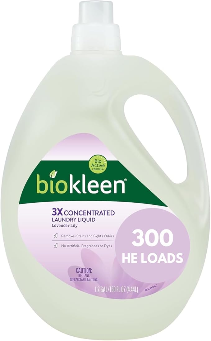 Biokleen Natural Laundry Detergent - 300 HE Loads - Liquid, Eco-Friendly, Plant-Based, No Artificial Fragrance, Colors or Preservatives, Lavender Lily, 150 Fl Oz-CubbioJoy