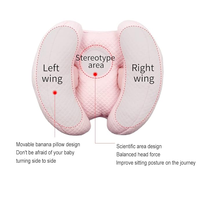 2 in 1 Baby Support Pillow, Banana Shape Baby Neck Head Travel Pillow Stroller Insert Cushion for Kids, Toddler, Pink-CubbioJoy