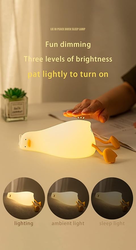 ATSUI Duck Night Light, LED Squishy Novelty Animal Night Lamp, Food Grade Silicone, 3 Level Dimmable Rechargeable Nursery Nightlight for Breastfeeding Toddler Baby Kids-CubbioJoy