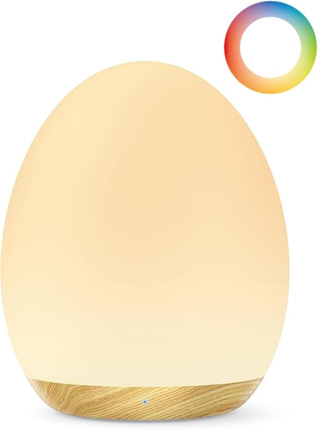 JolyWell Night Light for Kids, Baby Egg Light with 7 Colors Changing Mode & Stepless Dimming, Nursery Night Lamp BPA Free,Rechargeable Egg Night Light for Breastfeeding 1h Timer & Touch Control, Wood-CubbioJoy