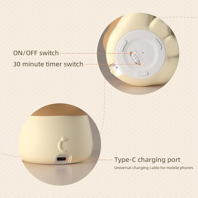 Cute Lion Night Light for Kids, Rechargeable Nursery Lamp with Timer, 3 Brightness Levels & Warm Light, Soft Silicone Baby Night Light, Tap Control, Gift for Toddlers-CubbioJoy