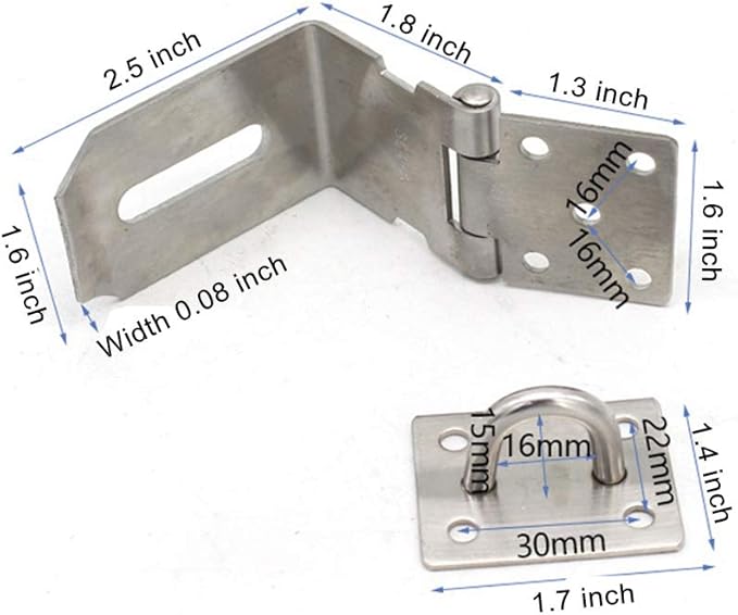 90 Degree 4 Inch Right Angle Padlock Hasp, Stainless Steel Safety Door Latches, Solid Gate Latches Brushed Finish-CubbioJoy