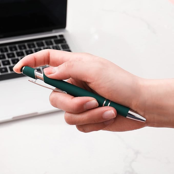 Ballpoint Pen with Stylus Tip, Soft Touch Click Metal Pen, 1.0mm Medium Point, Black Ink, 12 Count(Dark Green)-CubbioJoy