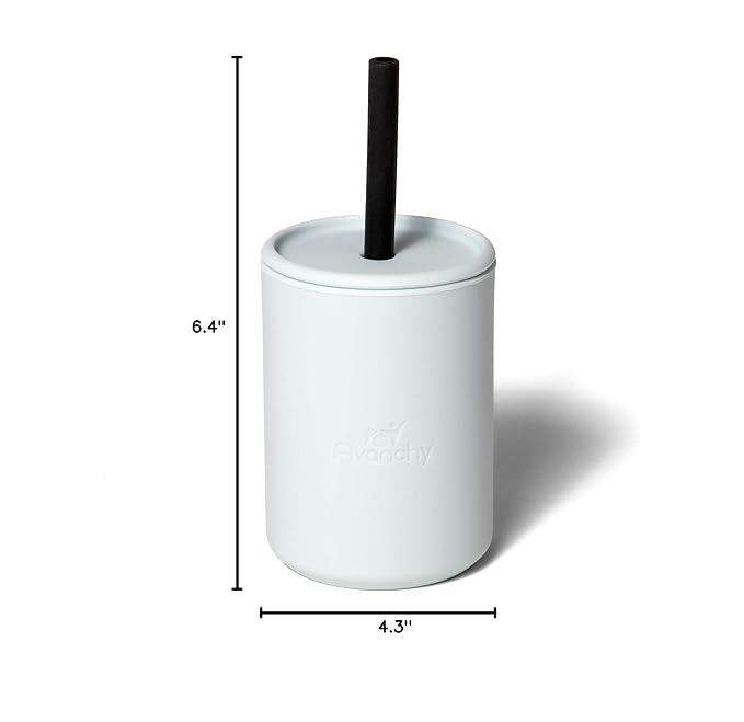 Avanchy Silicone Training Sippy Cup with Straw Lid – Tiny Cup for Babies 6+ Months to Toddlers 1 Year Old – 5 oz Infant Water Cup for Baby Led Weaning, Gray-CubbioJoy