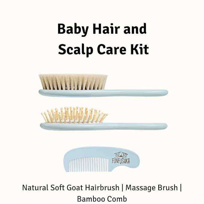 Baby Hair Brush Set for Newborns - Baby Brush and Comb Set - Ultra Soft Goat Hair Bristles, Perfect for Cradle Cap, Newborn Showers & Registries Gift, Comb Brush for Girls & Boys (Sky)-CubbioJoy