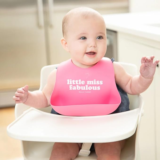 Baby Bib for Eating by Bella Tunno, Waterproof Silicone Bib with Large Food Catcher, Adjustable Fit for Babies 4-12 months & Toddlers 1-3 Years, Boys & Girls, Little Miss Fabulous-CubbioJoy