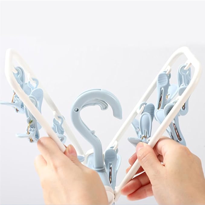 Clothes Drying Racks 2 Pack Small Folding Portable Underwear Hangers with Clips Socks 12 Clips 360° Rotatable Hook for Drying Towels Bras Baby Clothes Gloves Plast-CubbioJoy
