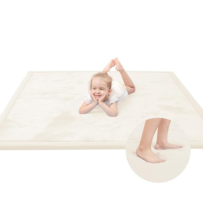 Baby Play Mat for Floor,1.3" Thick Memory foam Tummy Time Mat for Toddlers,Infants,kids,Water-Repellent Soft Nursery Rug,Extra Large Non Slip for Crawling&Yoga,Tatami Style for Living Room(Cream)-CubbioJoy