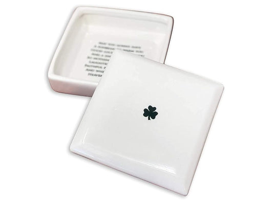 Baptism Gift, First Communion Gift, or Confirmation Gift – Square Ceramic Keepsake Box with Irish Blessing and Shamrock in Green-CubbioJoy