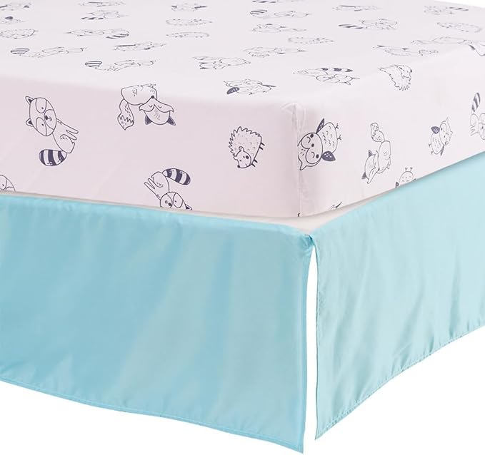 Blue Woodland Nursery Crib Bedding Set for Boys 3 Pieces Fox Owl Raccoon Baby Boy Cot Bedding Set-CubbioJoy