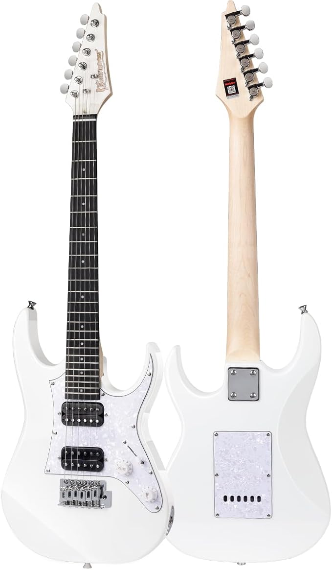 Bullfighter 34 Inch Kids Mini Strat Electric Guitar for Boys Girls, Beginner’s Electric Guitar Kit with Gig Bag, Picks, Cable, Strap, Extra Strings D120-R (blue) (White)-CubbioJoy