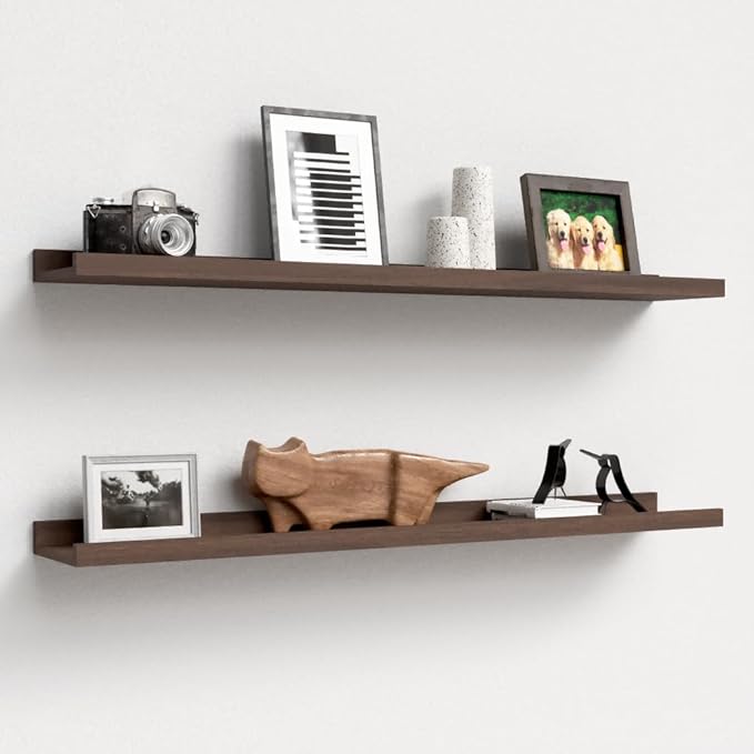 35.3 Inches Long Floating Shelves, 2 Set Farmhouse Wall Shelf for Bedroom, Nursery Book Shelf with Lip, Picture Ledge Shelf for Wall Decor Living Room Bathroom Kitchen - Walnut-CubbioJoy