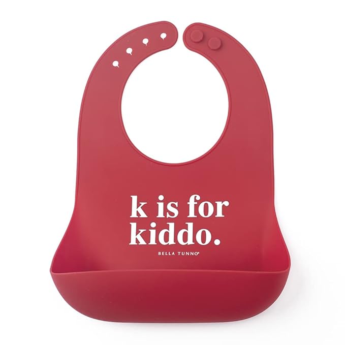 Bella Tunno Baby Bib for Eating, Waterproof Silicone Bib with Large Food Catcher, Adjustable Fit for Babies 4-12 months & Toddlers 1-3 Years, Boys & Girls, K for Kiddo-CubbioJoy