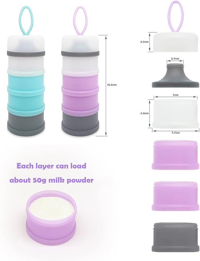 Baby Formula Dispenser, Portable Milk Powder Dispenser Container, Baby Feeding Travel Storage Container, Non-Spill Stackable Baby Snack Storage Container, BPA Free, 4 Compartments, 2 Packs-CubbioJoy